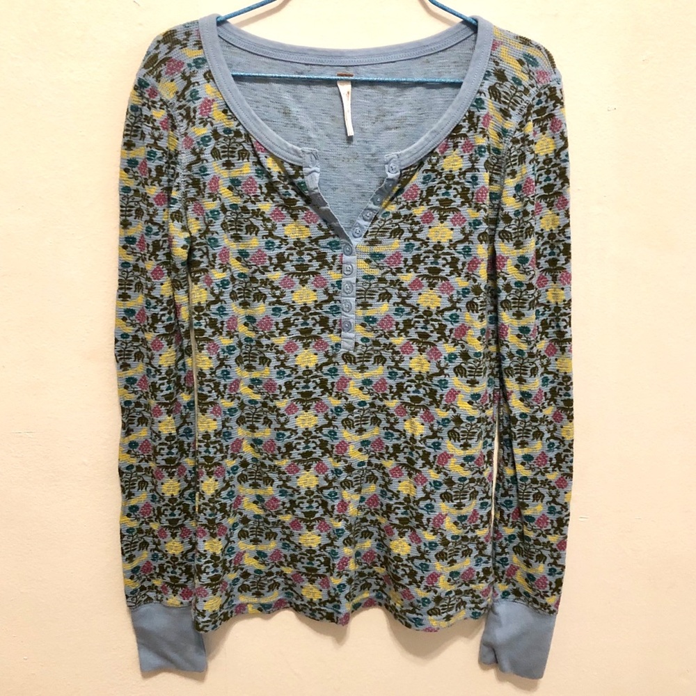 Free People Long Sleeve Henley Thermal Shirt - M